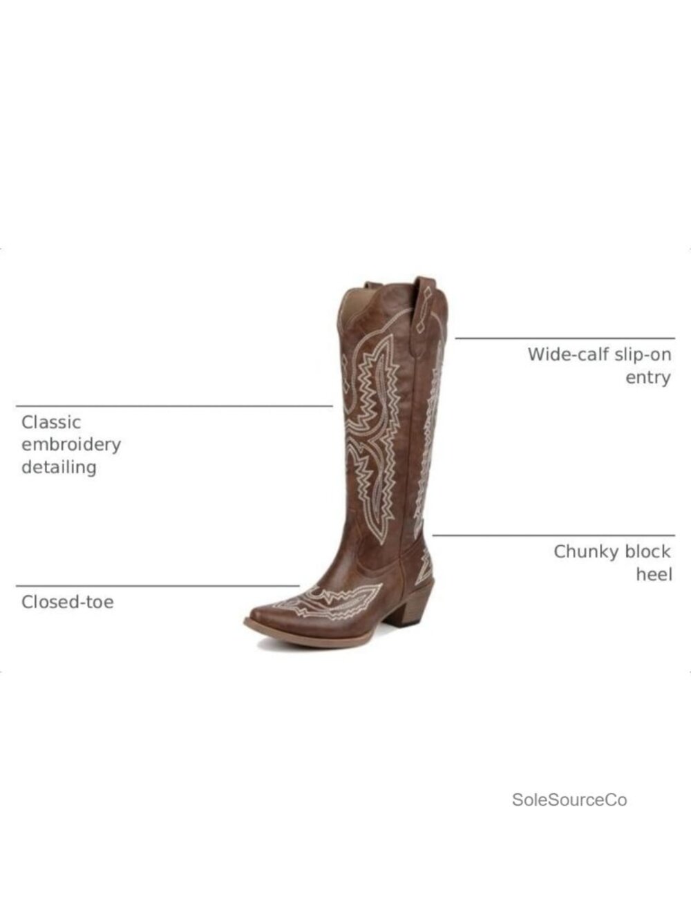 Cowboy Boots for Women Knee High Snip Toe Chunky Heel Western Boots with - Picture 2 of 6
